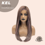 JBEXTENSION 22 Inches Camel Pink Pre-Cut Snowflake Lace Frontlace Glueless Wig KEL CAMEL PINK【PERMATEASE】【BENDY EAR TABS】- S/M