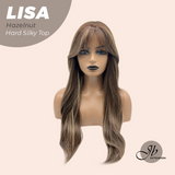 JBEXTENSION 26 Inches Scalpiana Long Curly Hazelnut 3.5X4 Hard Silky Top Natural Scalp Effect Wig with Bangs LISA BLONDE HAZELNUT