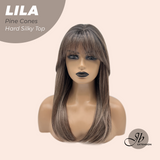 JBEXTENSION 20 Inches Scalpiana Pine Cones Wolf Cut 3.5X4 Hard Silky Top Natural Scalp Effect Wig With Bangs LILA PINE CONES