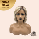 JBEXTENSION GINA MONO Full Monofilament Handmade Full Lace Full Hand Tied Wig 12 Inches Mix Blonde Mono Lace Handmade Futura Fiber Wig with Anti-slip Silicone Strips Glueless Wig GINA MONO【BENDY EAR TABS】