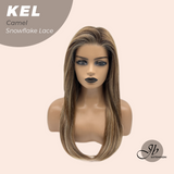 JBEXTENSION 22 Inches Camel Pre-Cut Snowflake Lace Frontlace Glueless Wig KEL CAMEL【PERMATEASE】【BENDY EAR TABS】- M/L