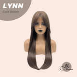 JBEXTENSION 28 Inches Long Straight Cold Brown Wig with Bangs LYNN COLD BROWN