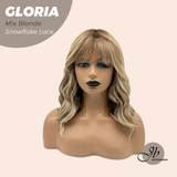 JBEXTENSION 14 Inches Curly Mix Blonde Wig with Bangs Pre-Cut T Part Snowflake Lace Frontlace Glueless Wig GLORIA MIX BLONDE