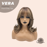 JBEXTENSION 17 Inches Scalpiana Curly Hazelnut 3.5X4 Hard Silky Top Natural Scalp Effect Wig with Bangs VERA CAMEL HAZELNUT