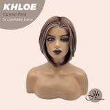 [PRE-ORDER] JBEXTENSION 12 Inches Bob Cut Camel Pink Pre-Cut Snowflake Lace Frontlace Glueless Wig KHLOE CAMEL PINK【PERMATEASE】【BENDY EAR TABS】- M/L