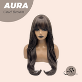JBEXTENSION 26 Inches Long Cold Brown Wig with Bangs AURA COLD BROWN