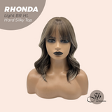 JBEXTENSION 15 Inches Scalpiana Curly Light Brown with Highlight 3.5X4 Hard Silky Top Natural Scalp Effect Wig with Bangs RHONDA LIGHT BROWN HIGHLIGHT