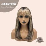 [PRE-ORDER] JBEXTENSION 17 Inches Dark Mix Blonde Pre-Cut T Part Snowflake Lace Frontlace Glueless Wig with Bangs PATRICIA【BENDY EAR TABS】