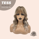 JBEXTENSION 15 Inches Scalpiana Wave Mix Blonde 3.5X4 Hard Silky Top Natural Scalp Effect Wig with Bangs TESS MIX BLONDE