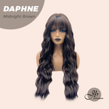JBEXTENSION 29 Inches Long Body Wave Midnight Brown(Black/Brown) Wig With Bangs DAPHNE MIDNIGHT BROWN