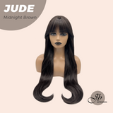 JBEXTENSION 28 Inches Long Curly Midnight Brown(Black/Brown) Wig with Bangs JUDE MIDNIGHT BROWN