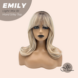 JBEXTENSION 18 Inches Scalpiana Curly Light Mix Blonde 3.5X4 Hard Silky Top Natural Scalp Effect Wig with Bangs EMILY LIGHT MIX BLONDE