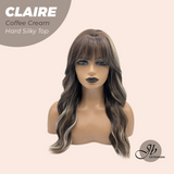 JBEXTENSION 22 Inches Scalpiana Coffee Cream 3.5X4 Hard Silky Top Natural Scalp Effect Women Wig with Bangs CLAIRE SILKY TOP - COFFEE CREAM