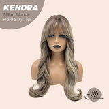 JBEXTENSION 26 Inches Scalpiana Long Curly Milan Blonde 3.5X4 Hard Silky Top Natural Scalp Effect Wig with Bangs KENDRA MILAN BLONDE