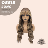 JBEXTENSION 28 Inches Scalpiana Long Wave Hazelnut 3.5X4 Hard Silky Top Natural Scalp Effect Wig with Bangs OSSIE LONG - HAZELNUT