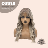 JBEXTENSION 22 Inches Scalpiana Long Wave Honeyed Sand 3.5X4 Hard Silky Top Natural Scalp Effect Wig with Bangs OSSIE HONEYED SAND