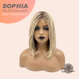 JBEXTENSION 12 Inches Mix Blonde Pre-Cut Free Part Frontlace Glueless Real Human Hair Wig SOPHIA MIX BLONDE - Close Weft【BENDY EAR TABS】
