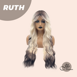 JBEXTENSION 30 Inches Long Body Wave Platinum Blonde with Dark End Wig with Bangs RUTH