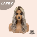 JBEXTENSION 18 Inches Curly Mix Grey Wig with Dark Root Women Fashion Full Machine Wig LACEY【PERMATEASE】