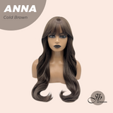 JBEXTENSION 28 Inches Long Curly Cold Brown Wig with Bangs ANNA COLD BROWN
