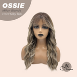 JBEXTENSION 22 Inches Scalpiana Long Wave Milan Blonde 3.5X4 Hard Silky Top Natural Scalp Effect Wig with Bangs OSSIE MILAN BLONDE