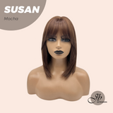 JBEXTENSION 14 Inches Short Bob Cut Mocha Wig with Bangs SUSAN MOCHA
