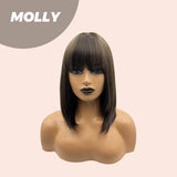 JBEXTENSION 16 Inches Dark Brown Wig With Full Bangs MOLLY