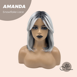 JBEXTENSION 16 Inches Grey Silver with Dark Root Pre-Cut Arc Snowflake Lace Frontlace Glueless Wig AMANDA SNOWFLAKE【BENDY EAR TABS】