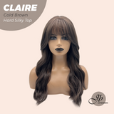 JBEXTENSION 22 Inches Scalpiana Cold Brown 3.5X4 Hard Silky Top Natural Scalp Effect Women Wig with Bangs CLAIRE SILKY TOP - COLD BROWN