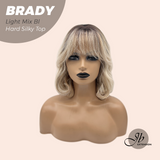 JBEXTENSION 12 Inches Scalpiana Wave Light Mix Blonde 3.5X4 Hard Silky Top Natural Scalp Effect Wig with Bangs BRADY LIGHT MIX BLONDE