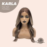 JBEXTENSION 22 Inches Brown Highlight Wave Fiber X, Tangle Less Pre-Cut Free Part Frontlace Glueless Wig KARLA【FIBER X】