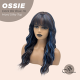 JBEXTENSION 22 Inches Scalpiana Wave Dark Brown with Blue Highlight 3.5X4 Hard Silky Top Natural Scalp Effect Wig with Bangs OSSIE DARK BROWN WITH BLUE HIGHLIGHT