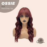 JBEXTENSION 22 Inches Scalpiana Long Wave Red 3.5X4 Hard Silky Top Natural Scalp Effect Wig with Bangs OSSIE RED