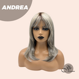 JBEXTENSION 18 Inches Ash Grey Wig with Bangs Women Fashion Full Machine Wig ANDREA【PERMATEASE】