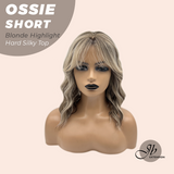 JBEXTENSION 14 Inches Scalpiana Wave Blonde Highlight 3.5X4 Hard Silky Top Natural Scalp Effect Wig with Bangs OSSIE SHORT - BLONDE HIGHLIGHT
