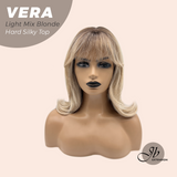 JBEXTENSION 17 Inches Scalpiana Curly Light Mix Blonde 3.5X4 Hard Silky Top Natural Scalp Effect Wig with Bangs VERA LIGHT MIX BLONDE