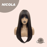 JBEXTENSION 22 Inches Midnight Brown( Black/Brown) Wig With Bangs NICOLA