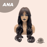 JBEXTENSION 27 Inches Long Curly Midnight Brown( Black/Brown) Wig with Bangs ANA