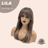 JBEXTENSION 20 Inches Scalpiana Pine Cones Wolf Cut 3.5X4 Hard Silky Top Natural Scalp Effect Wig With Bangs LILA PINE CONES