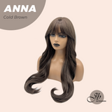 JBEXTENSION 28 Inches Long Curly Cold Brown Wig with Bangs ANNA COLD BROWN