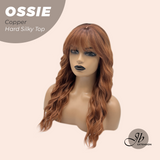 JBEXTENSION 22 Inches Scalpiana Long Wave Copper 3.5X4 Hard Silky Top Natural Scalp Effect Wig with Bangs OSSIE COPPER