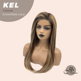 JBEXTENSION 22 Inches Camel Pre-Cut Snowflake Lace Frontlace Glueless Wig KEL CAMEL【PERMATEASE】【BENDY EAR TABS】- M/L