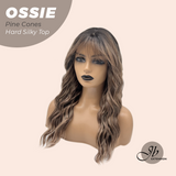 JBEXTENSION 22 Inches Scalpiana Long Wave Pine Cones 3.5X4 Hard Silky Top Natural Scalp Effect Wig with Bangs OSSIE PINE CONES