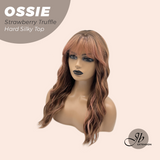 JBEXTENSION 22 Inches Scalpiana Long Wave Strawberry Truffle 3.5X4 Hard Silky Top Natural Scalp Effect Wig with Bangs OSSIE STRAWBERRY TRUFFLE