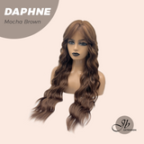 JBEXTENSION 29 Inches Long Body Wave Mocha Brown Wig With Bangs DAPHNE MOCHA BROWN