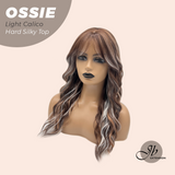JBEXTENSION 22 Inches Scalpiana Long Wave Light Calico 3.5X4 Hard Silky Top Natural Scalp Effect Wig with Bangs OSSIE LIGHT CALICO