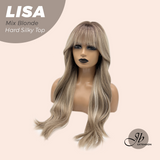JBEXTENSION 26 Inches Scalpiana Long Curly Mix Blonde 3.5X4 Hard Silky Top Natural Scalp Effect Wig with Bangs LISA MIX BLONDE