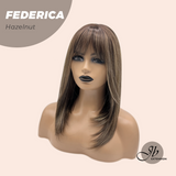 JBEXTENSION 16 Inches Short Bob Cut Hazelnut Wig with Bangs FEDERICA HAZELNUT