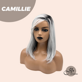 JBEXTENSION 14 Inches Grey Silver with Dark Root Women Fashion Full Machine Wig CAMILLIE【PERMATEASE】