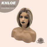 JBEXTENSION 12 Inches Bob Cut Dark Mix Blonde Pre-Cut Snowflake Lace Frontlace Glueless Wig KHLOE DARK MIX BLONDE【PERMATEASE】【BENDY EAR TABS】- M/L